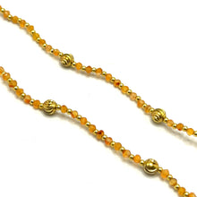 Natural Carnelian | 925 Sterling Silver | Faceted Rondelle Beaded Necklace with Gold Charms | 3mm | Rich Orange | VVS1