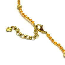 Natural Carnelian | 925 Sterling Silver | Faceted Rondelle Beaded Necklace with Gold Charms | 3mm | Rich Orange | VVS1
