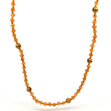 Natural Carnelian | 925 Sterling Silver | Faceted Rondelle Beaded Necklace with Gold Charms | 4mm | VVS1 Clarity | 18
