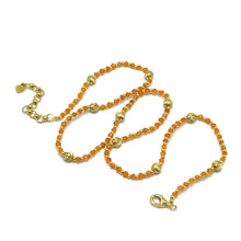 Natural Carnelian | 925 Sterling Silver | Faceted Rondelle Beaded Necklace with Golden Charms | 3mm | Orange Hue | VVS1