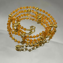 Natural Carnelian | 925 Sterling Silver | Faceted Rondelle Beaded Necklace with Gold Charms | 4mm | VVS1 Clarity | 18