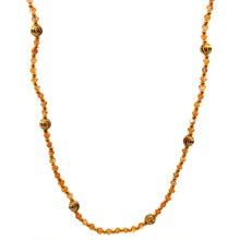 Natural Carnelian | 925 Sterling Silver | Faceted Rondelle Beaded Necklace with Gold Charms | 3mm | Rich Orange | VVS1