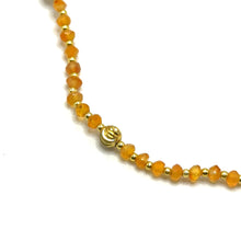 Natural Carnelian | 925 Sterling Silver | Faceted Rondelle Beaded Necklace with Gold Charms | 4mm | VVS1 Clarity | 18