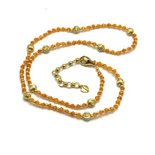 Natural Carnelian | 925 Sterling Silver | Faceted Rondelle Beaded Necklace with Golden Charms | 3mm | Orange Hue | VVS1