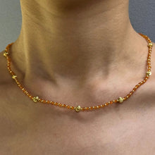 Natural Carnelian | 925 Sterling Silver | Faceted Rondelle Beaded Necklace with Golden Charms | 3mm | Orange Hue | VVS1