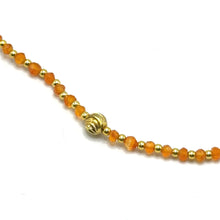 Natural Carnelian | 925 Sterling Silver | Faceted Rondelle Beaded Necklace with Golden Charms | 3mm | Orange Hue | VVS1