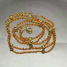 Natural Carnelian | 925 Sterling Silver | Faceted Rondelle Beaded Necklace with Golden Charms | 3mm | Orange Hue | VVS1