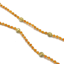 Natural Carnelian | 925 Sterling Silver | Faceted Rondelle Beaded Necklace with Golden Charms | 3mm | Orange Hue | VVS1