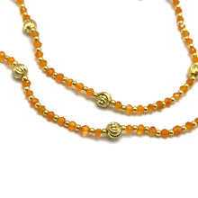 Natural Carnelian | 925 Sterling Silver | Faceted Rondelle Beaded Necklace with Golden Charms | 3mm | Orange Hue | VVS1