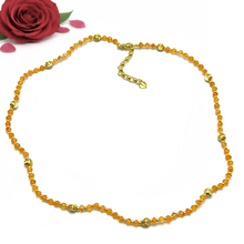 Natural Carnelian | 925 Sterling Silver | Faceted Rondelle Beaded Necklace with Golden Charms | 3mm | Orange Hue | VVS1