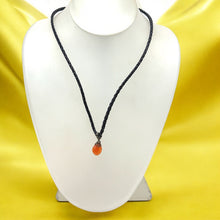 Natural Carnelian Gemstone 13mm Drop Shape With Black Twisted Cord Pendant Necklace Known For Action Focus