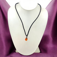 Natural Carnelian Gemstone 13mm Drop Shape With Dark Twisted Cord Pendant Necklace Symbol Of Courage Passion
