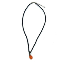 Natural Carnelian Gemstone 13mm Drop Shape With Dark Twisted Cord Pendant Necklace Symbol Of Courage Passion