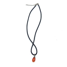 Natural Carnelian Gemstone 14.5mm Pear Shape With Black Twisted Cord Pendant Necklace Associated With Confidence