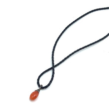 Natural Carnelian Gemstone 14.5mm Pear Shape With Black Twisted Cord Pendant Necklace Associated With Confidence