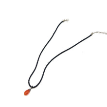 Natural Carnelian Gemstone 14.5mm Pear Shape With Black Twisted Cord Pendant Necklace Associated With Confidence