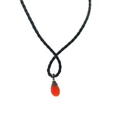 Natural Carnelian Gemstone 14.5mm Pear Shape With Black Twisted Cord Pendant Necklace Associated With Confidence