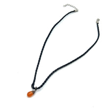 Natural Carnelian Gemstone 14mm Drop Shape With Black Twisted Cord Pendant Necklace Believed To Enhance Motivation