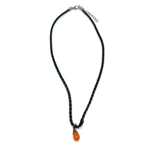 Natural Carnelian Gemstone 14mm Drop Shape With Black Twisted Cord Pendant Necklace Believed To Enhance Motivation