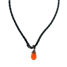 Natural Carnelian Gemstone 14mm Drop Shape With Black Twisted Cord Pendant Necklace Believed To Enhance Motivation