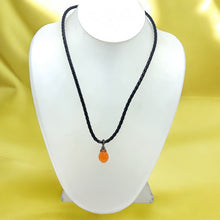 Natural Carnelian Gemstone 14mm Drop Shape With Dark Twisted Cord Pendant Necklace Known For Confidence Motivation