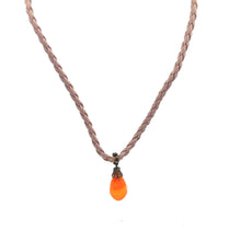 Natural Carnelian Gemstone 15mm Drop Shape With Light Pink Twisted Cord Pendant Necklace Associated With Passion Drive