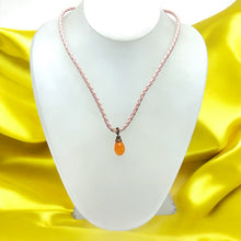 Natural Carnelian Gemstone 15mm Drop Shape With Light Pink Twisted Cord Pendant Necklace Associated With Passion Drive