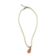 Natural Carnelian Gemstone 15mm Drop Shape With White Twisted Cord Pendant Necklace Linked To Vitality Confidence