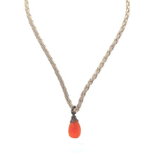 Natural Carnelian Gemstone 15mm Drop Shape With White Twisted Cord Pendant Necklace Linked To Vitality Confidence