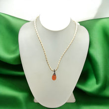 Natural Carnelian Gemstone 15mm Drop Shape With White Twisted Cord Pendant Necklace Linked To Vitality Confidence