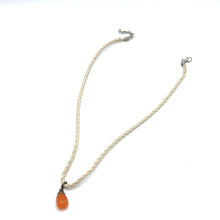Natural Carnelian Gemstone 15mm Drop Shape With White Twisted Cord Pendant Necklace Linked To Vitality Confidence