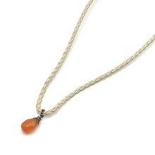 Natural Carnelian Gemstone 15mm Drop Shape With White Twisted Cord Pendant Necklace Linked To Vitality Confidence