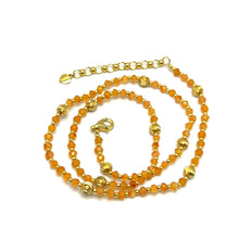 Natural Carnelian | 925 Sterling Silver | Faceted Rondelle Beaded Necklace with Gold Charms | 4mm | VVS1 Clarity | 18