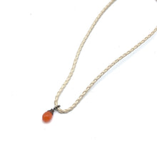 Natural Carnelian Gemstone Pendant 13mm Drop Shape with White Twisted Cord Necklace Unisex Jewelry - Necklace