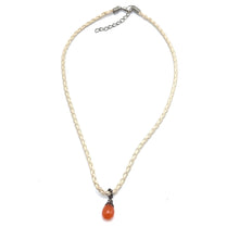 Natural Carnelian Gemstone Pendant 13mm Drop Shape with White Twisted Cord Necklace Unisex Jewelry - Necklace