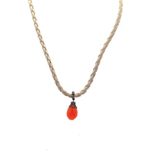 Natural Carnelian Gemstone Pendant 13mm Drop Shape with White Twisted Cord Necklace Unisex Jewelry - Necklace