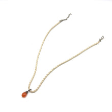 Natural Carnelian Gemstone Pendant 13mm Drop Shape with White Twisted Cord Necklace Unisex Jewelry - Necklace