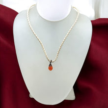 Natural Carnelian Gemstone Pendant 13mm Drop Shape with White Twisted Cord Necklace Unisex Jewelry - Necklace