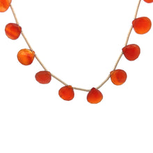 Natural Carnelian Necklace | Heart Shape 8mm Briolette Cut Gemstone Beads | 16.2 Inch Handmade Jewelry - Necklace
