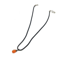 Natural Carnelian Pendant Necklace Pear Shape 15mm Gemstone with Black Twisted Cord Unisex Jewelry - Necklace