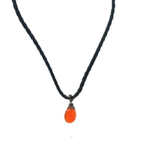 Natural Carnelian Pendant Necklace Pear Shape 15mm Gemstone with Black Twisted Cord Unisex Jewelry - Necklace