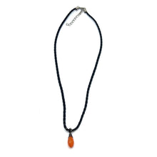 Natural Carnelian Pendant Necklace Pear Shape 15mm Gemstone with Black Twisted Cord Unisex Jewelry - Necklace