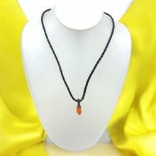 Natural Carnelian Pendant Necklace Pear Shape 15mm Gemstone with Black Twisted Cord Unisex Jewelry - Necklace
