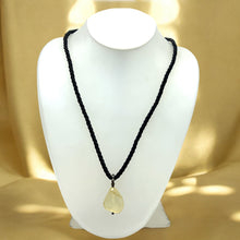 Natural Chalcedony Gemstone 21mm Tumble Shape with Black Twisted Cord Pendant Necklace - Necklace