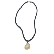Natural Chalcedony Gemstone 21mm Tumble Shape with Black Twisted Cord Pendant Necklace - Necklace