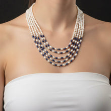 Natural Classic Pearl with Lapis Lazuli Twisted Multi Strand Necklace Jewelry - Necklace