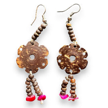 Handmade Earrings Coconut Shell Light Floral Gemstone Jewelry