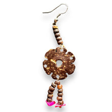 Handmade Earrings Coconut Shell Light Floral Gemstone Jewelry