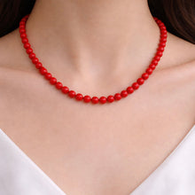Natural Coral Gemstone Necklace | 5mm Smooth Ball Beads 16.5’’ Strand | Sandstone Orange Dainty Style - Necklace