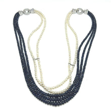 Natural Detachable Necklace Blue Sapphire Gem with Pearls 5 Strands Multiwear Unique Jewelry - Necklace